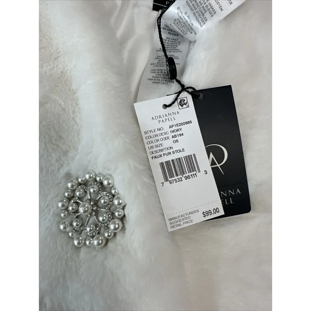 NWT $99 ADRIANNA PAPELL [ OS ] Faux Fur Shawl‎ in IVORY White